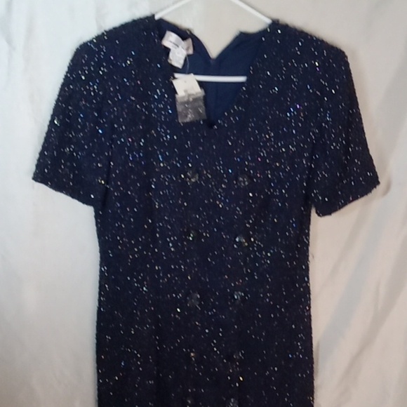 Lawrence Kazar beaded silk/polyester women's dress blue size large - Picture 2 of 11